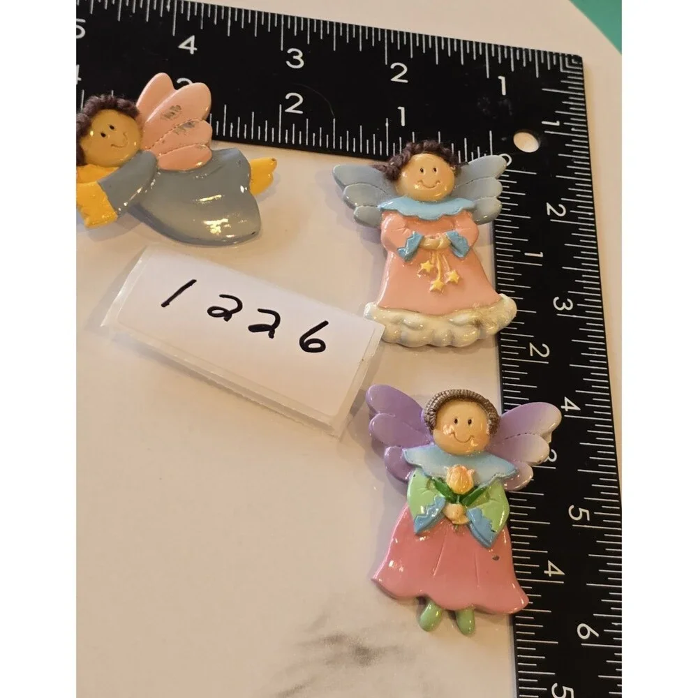 Lot of 3 Angel Fairy Brooch Pins Colorful Resin Enamel Winged Floral Cute #1226